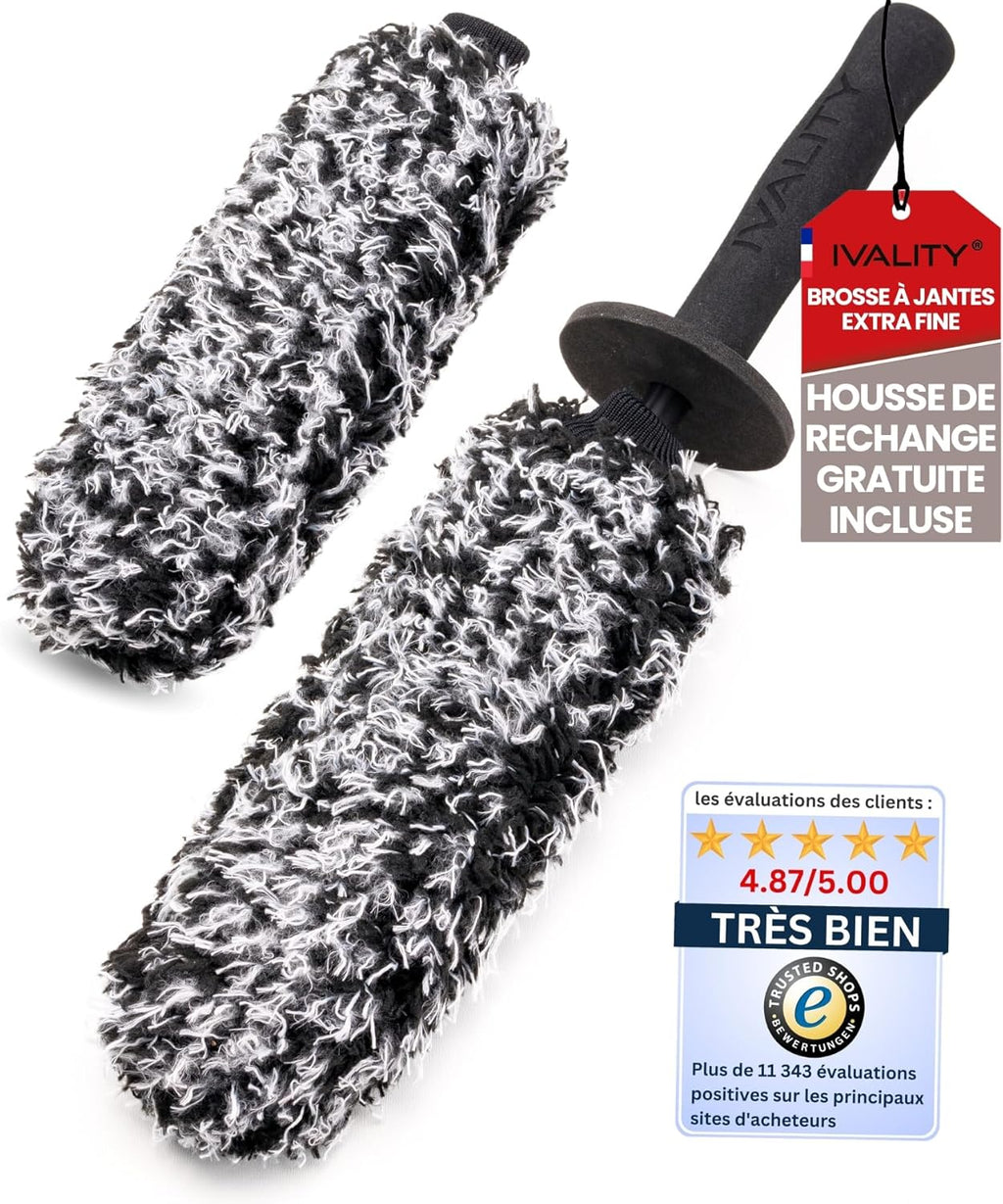 ® Brosse À Jantes En Microfibres Extra Fine - Nettoyage En Douceur Jusqu'Au Fond De La Jante - Brosse À Jantes En Microfibres Nettoyant Pour Jantes En Aluminium Nettoyage Des Jantes