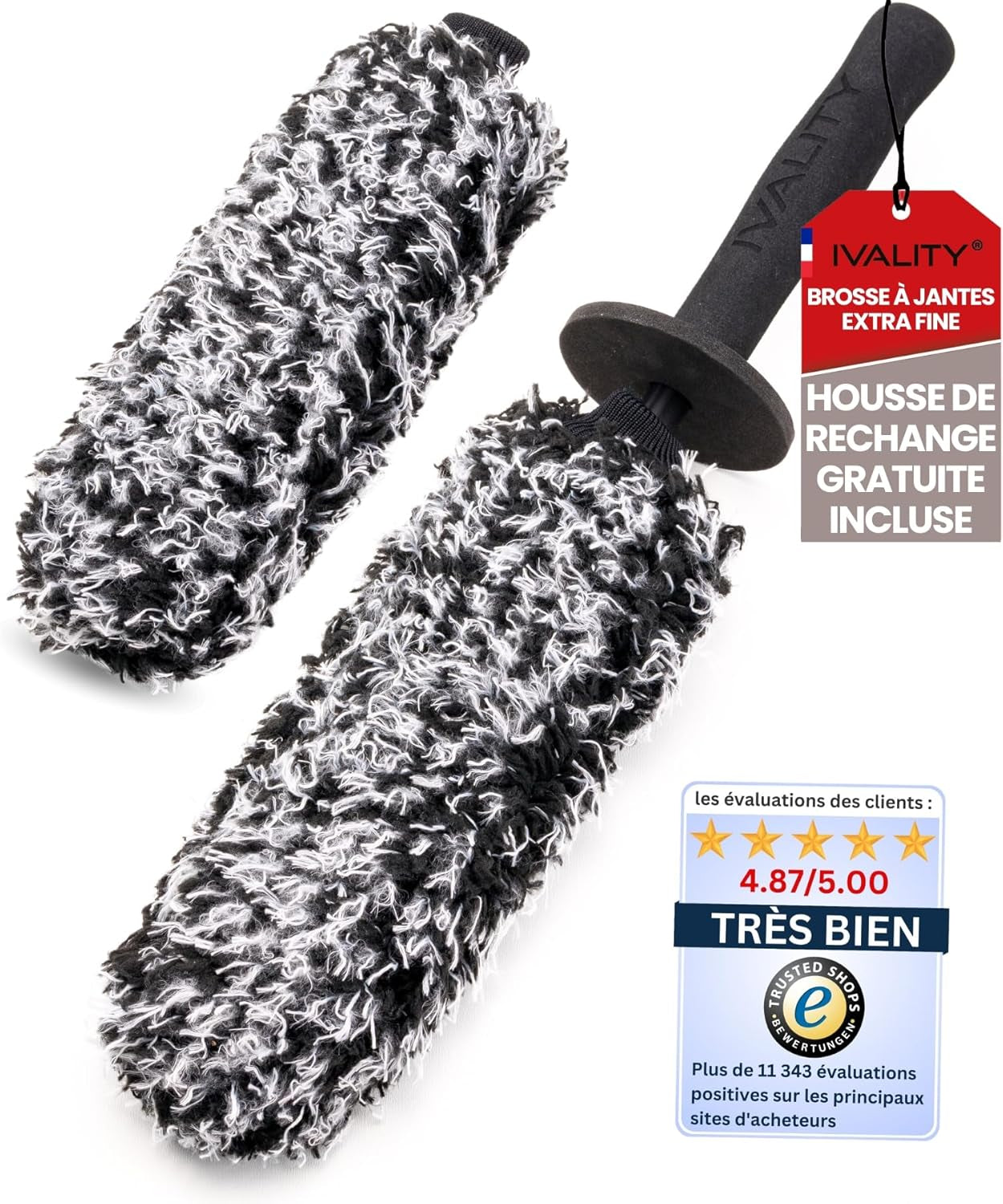 ® Brosse À Jantes En Microfibres Extra Fine - Nettoyage En Douceur Jusqu'Au Fond De La Jante - Brosse À Jantes En Microfibres Nettoyant Pour Jantes En Aluminium Nettoyage Des Jantes