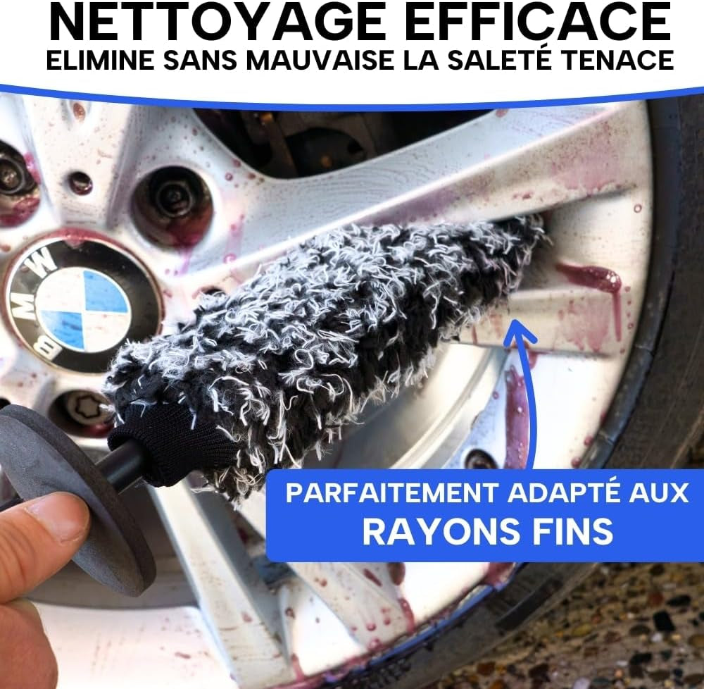 ® Brosse À Jantes En Microfibres Extra Fine - Nettoyage En Douceur Jusqu'Au Fond De La Jante - Brosse À Jantes En Microfibres Nettoyant Pour Jantes En Aluminium Nettoyage Des Jantes