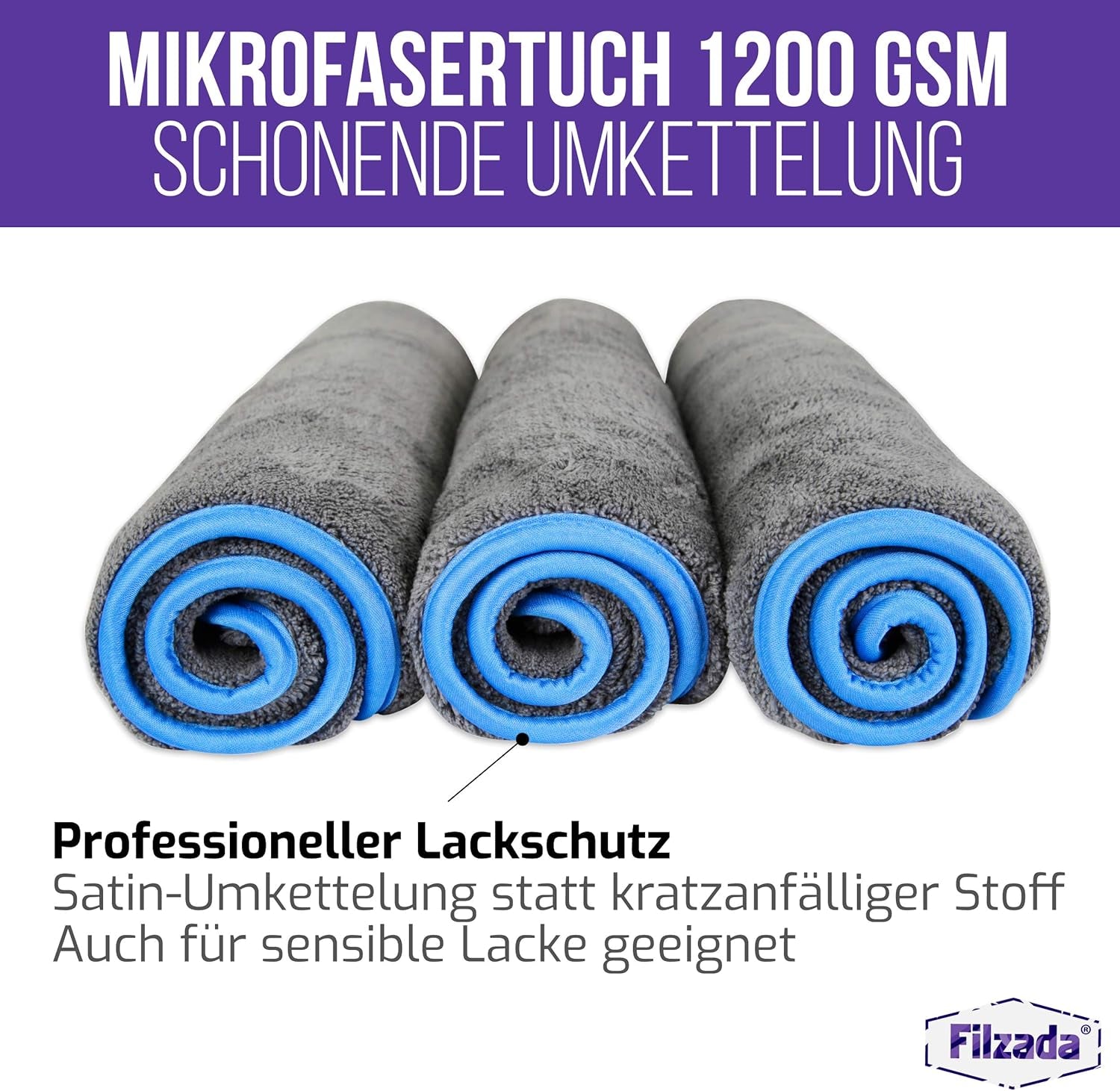 ® 3X Chiffons De Nettoyage En Microfibres Pour Voitures 1200 GSM - Chiffons De Polissage Pour Voitures Pour L'Entretien Professionnel Des Voitures En 42X48Cm