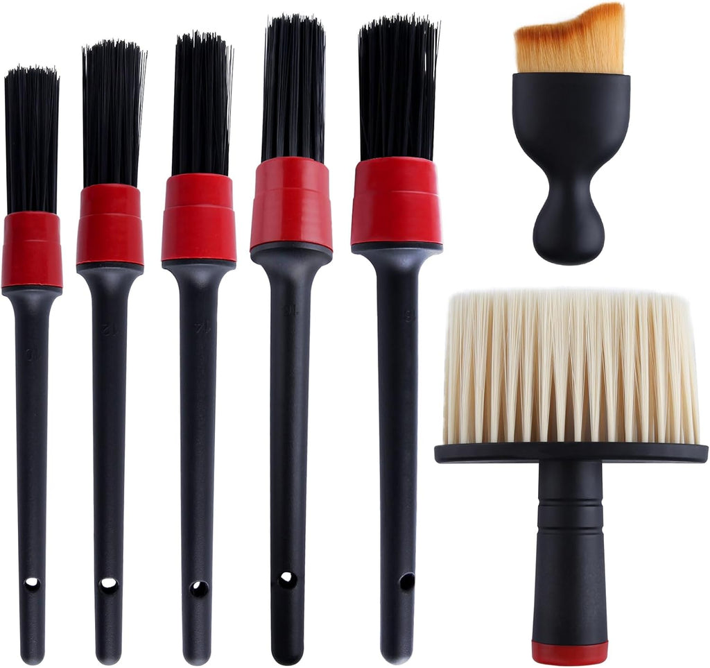 Lot De 7 Brosses De Détail Pour Voiture, 5 Brosses De Détail, 1 Brosse À Épousseter Et 1 Brosse Pour Climatisation, Tableau De Bord, Fournitures De Nettoyage De Voiture, Kit De Nettoyage De