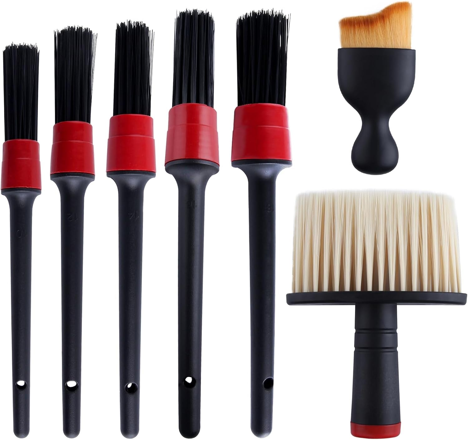 Lot De 7 Brosses De Détail Pour Voiture, 5 Brosses De Détail, 1 Brosse À Épousseter Et 1 Brosse Pour Climatisation, Tableau De Bord, Fournitures De Nettoyage De Voiture, Kit De Nettoyage De