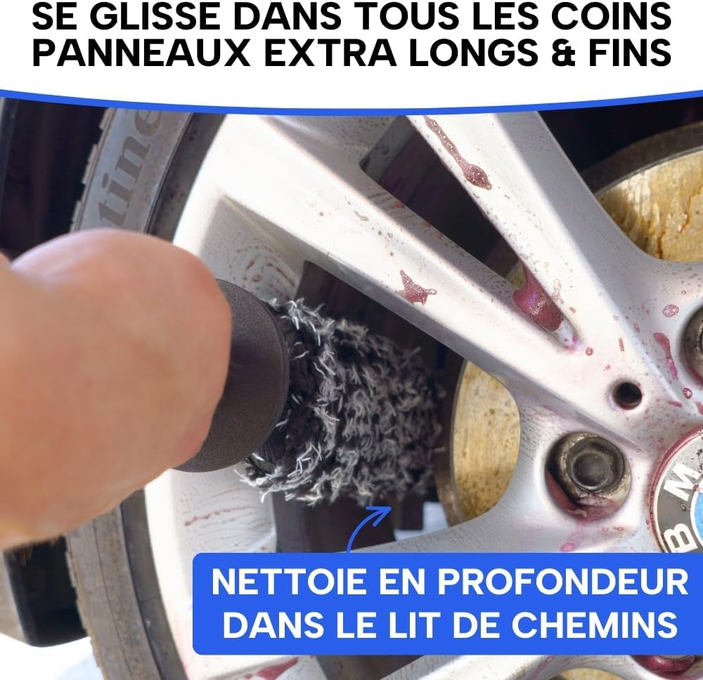 ® Brosse À Jantes En Microfibres Extra Fine - Nettoyage En Douceur Jusqu'Au Fond De La Jante - Brosse À Jantes En Microfibres Nettoyant Pour Jantes En Aluminium Nettoyage Des Jantes