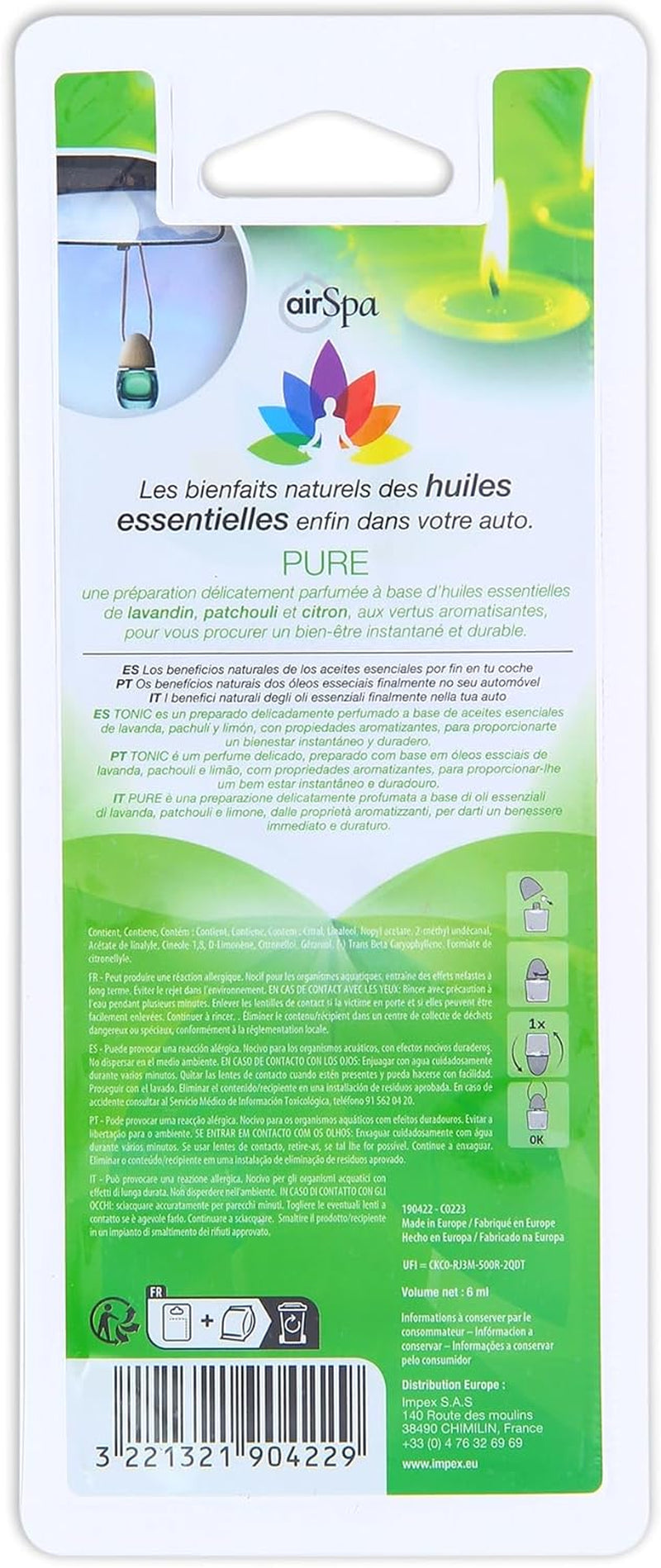 AIR SPA Flacon Parfum Désodorisant À Base D'Huiles Essentielles Pure 190422, Vert