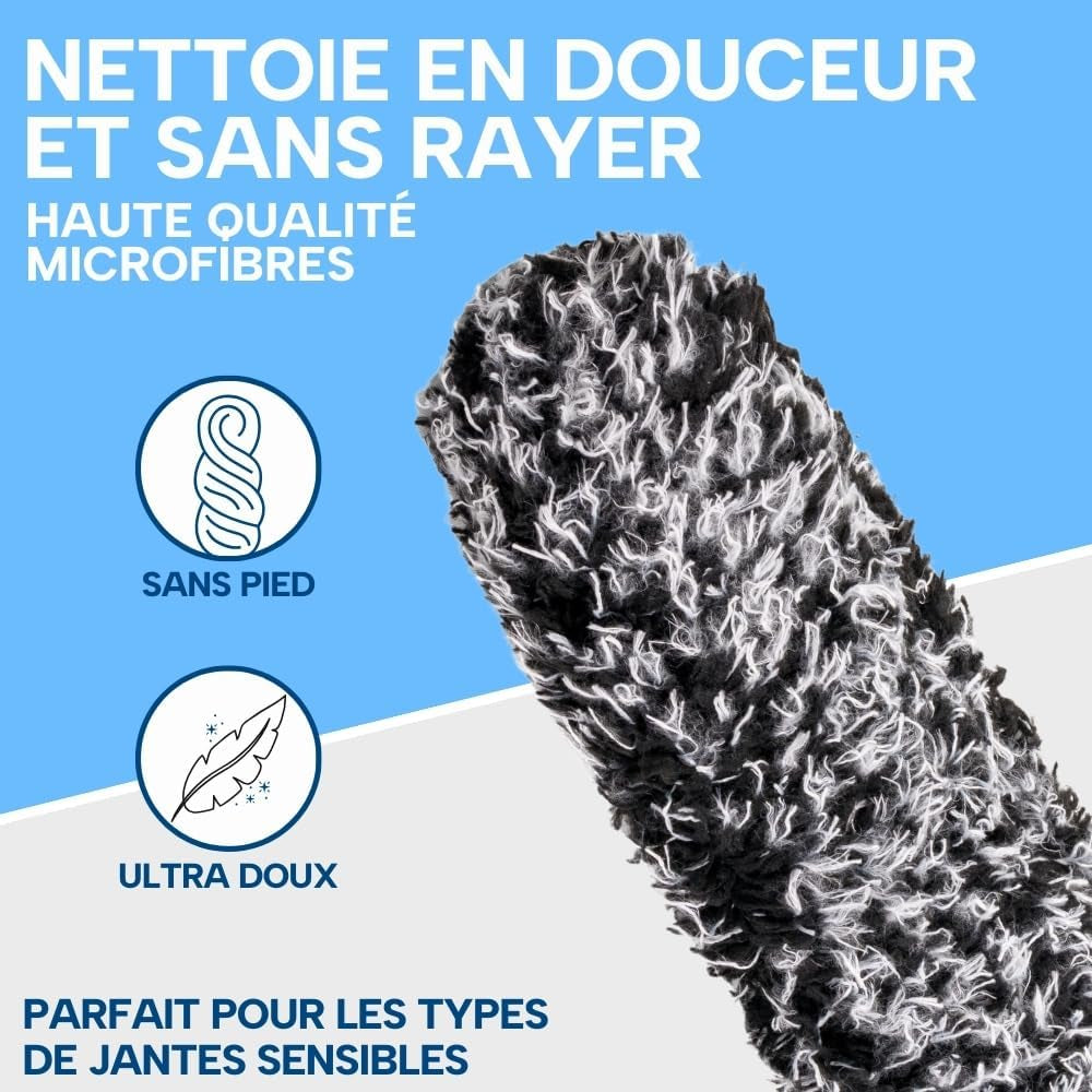 ® Brosse À Jantes En Microfibres Extra Fine - Nettoyage En Douceur Jusqu'Au Fond De La Jante - Brosse À Jantes En Microfibres Nettoyant Pour Jantes En Aluminium Nettoyage Des Jantes